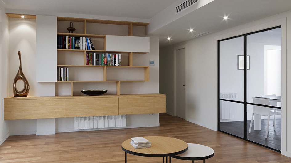 xavier gero interiorisme barcelona proyecto mobiliario vista de la librería del salón comedor